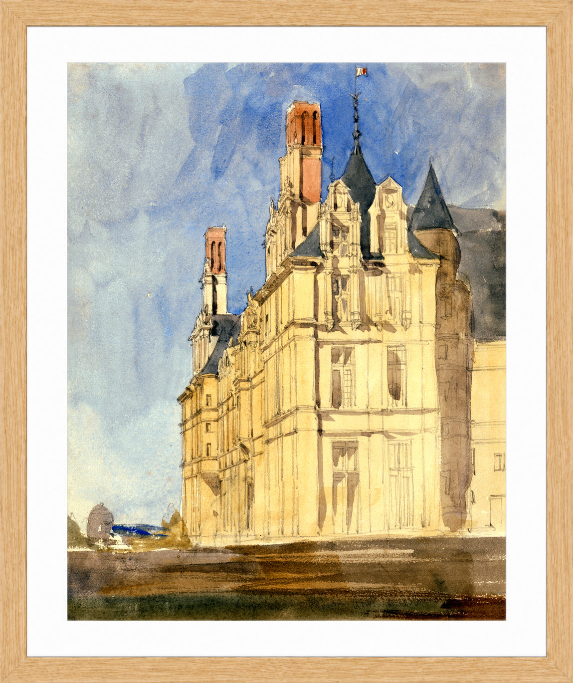 William Callow Print, Chateau d’Ecouen (1833) in an oak frame