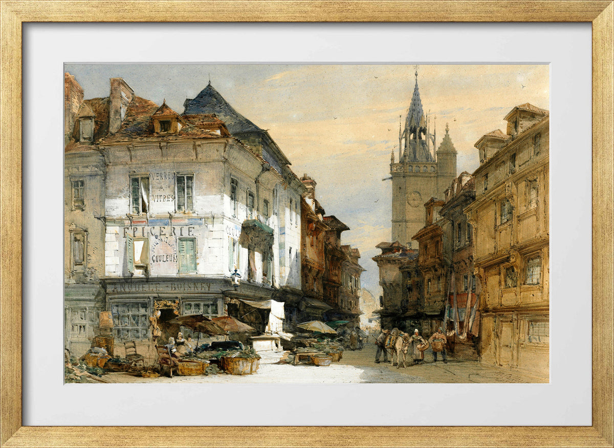 William Callow Print, Evereux, France (1855) in a gold frame