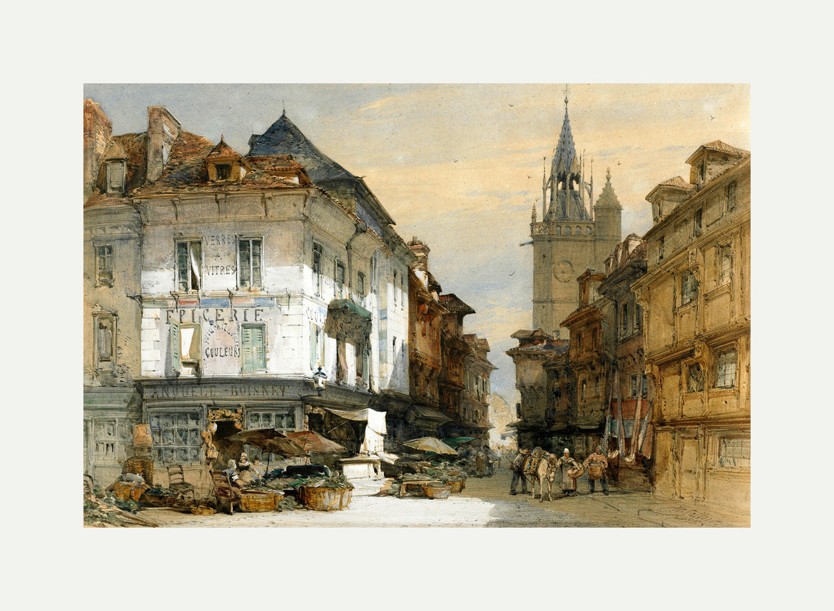 William Callow Print, Evereux, France (1855) with an off-white border for rolled canvas