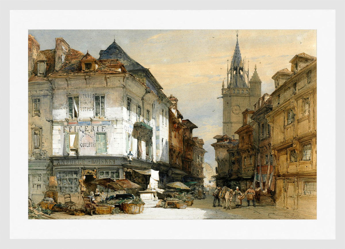 William Callow Print, Evereux, France (1855) in a white frame
