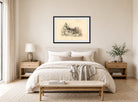 William Callow Print, Farmhouse with Church in Distance displayed above a bed