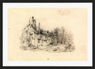 William Callow Print, Farmhouse with Church in Distance in a black frame