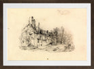 William Callow Print, Farmhouse with Church in Distance in a brown frame