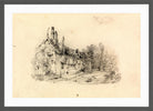 William Callow Print, Farmhouse with Church in Distance in a dark grey frame