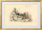 William Callow Print, Farmhouse with Church in Distance in a gold frame