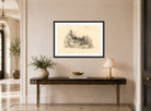 William Callow Print, Farmhouse with Church in Distance displayed above a console table