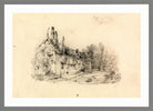 William Callow Print, Farmhouse with Church in Distance in a light grey frame
