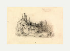 William Callow Print, Farmhouse with Church in Distance with an off-white border for rolled canvas