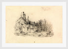 William Callow Print, Farmhouse with Church in Distance in a white frame