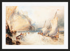 William Callow Print, Fishing Boats off a Rocky Coast (1833) in a black frame