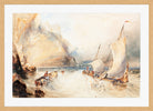 William Callow Print, Fishing Boats off a Rocky Coast (1833) in an oak frame