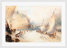 William Callow Print, Fishing Boats off a Rocky Coast (1833) in a white frame