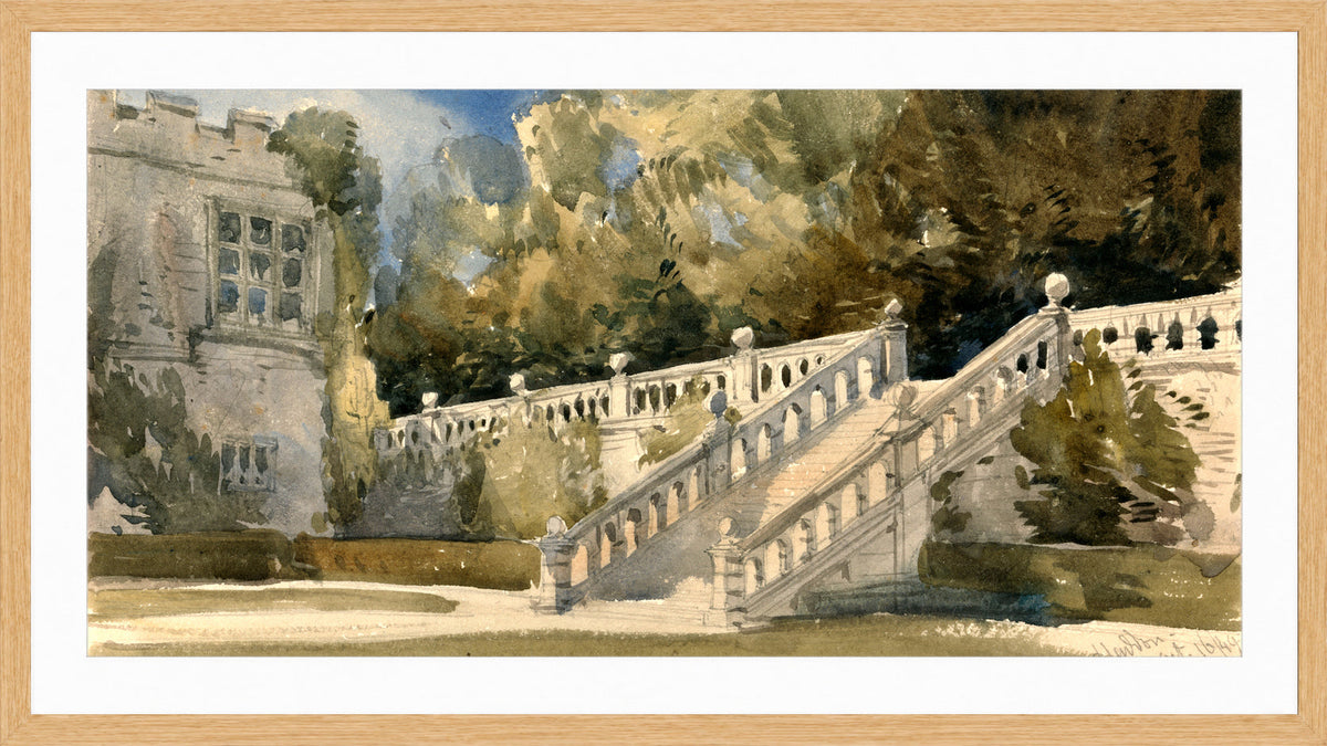William Callow Print, Garden Stair, Haddon Hall (1849) in an oak frame