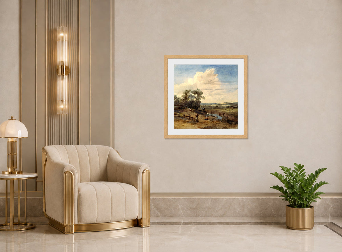 William Callow Print, Landscape after Wynants (in the Louvre) displayed in an Art Deco interior