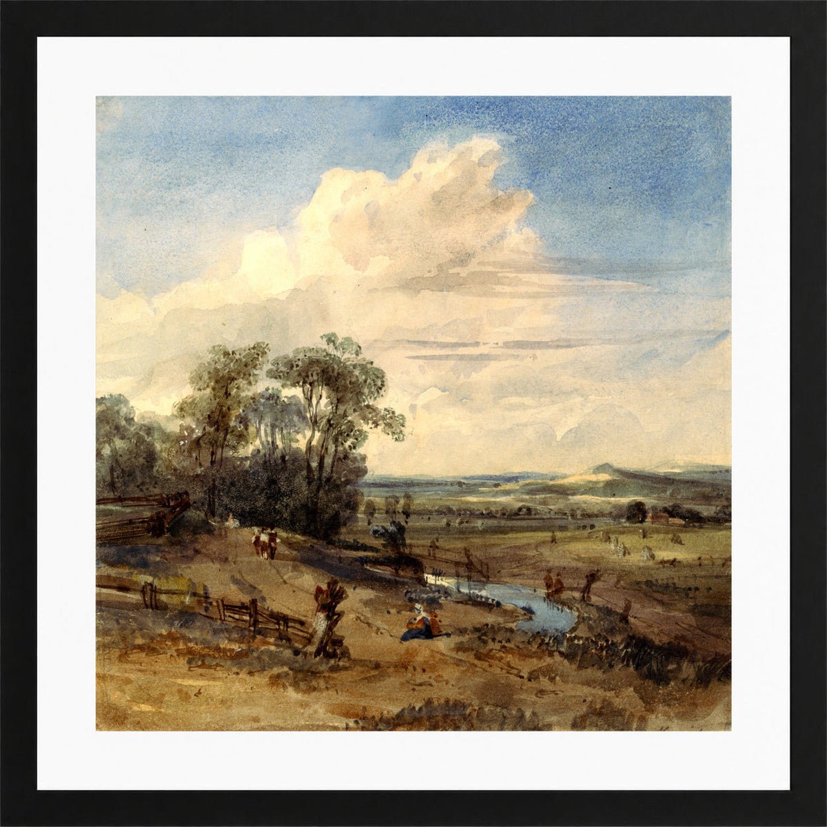 William Callow Print, Landscape after Wynants (in the Louvre) in a black frame