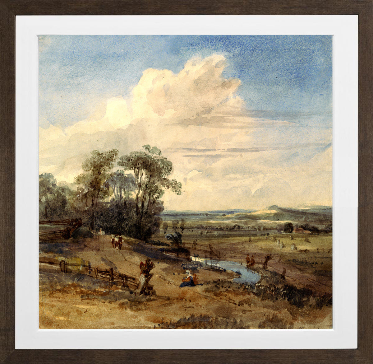 William Callow Print, Landscape after Wynants (in the Louvre) in a brown frame