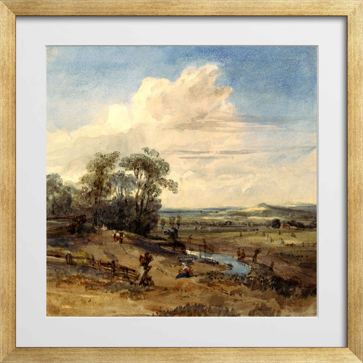 William Callow Print, Landscape after Wynants (in the Louvre) in a gold frame