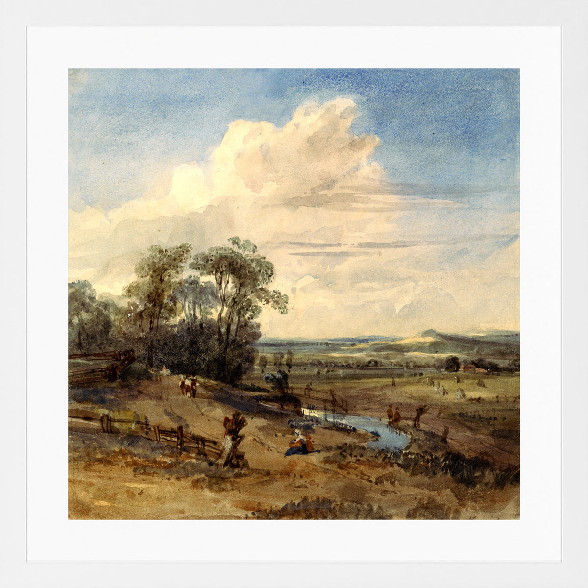 William Callow Print, Landscape after Wynants (in the Louvre) in a white frame