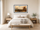 William Callow Print, Landscape with Sheep displayed above a bed