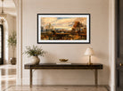 William Callow Print, Landscape with Sheep displayed above a console table