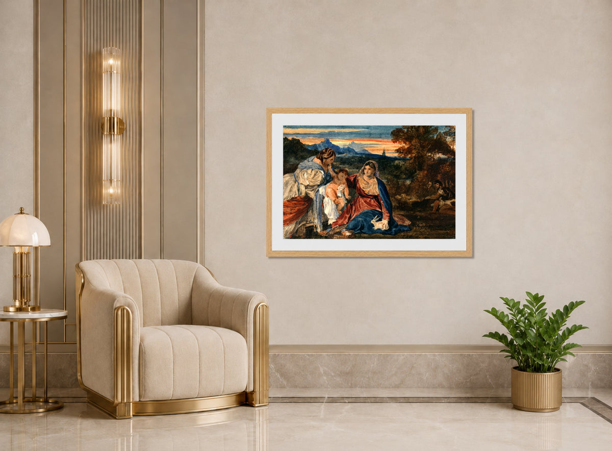 William Callow Print, Madonna with a Rabbit displayed in an Art Deco interior