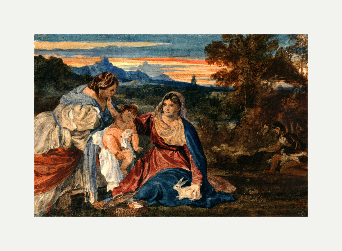 William Callow Print, Madonna with a Rabbit with an off-white border for rolled canvas