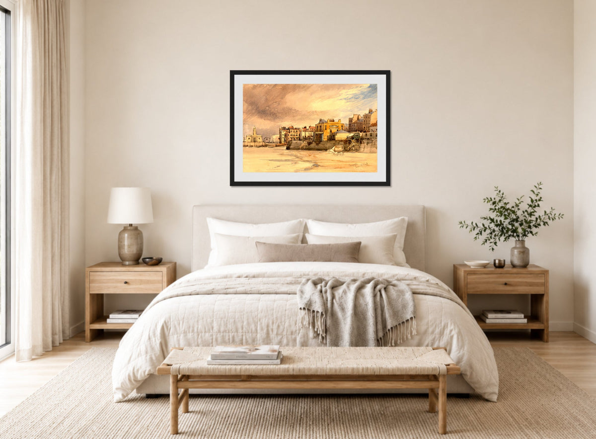 William Callow Print, Margate (1849) displayed above a bed