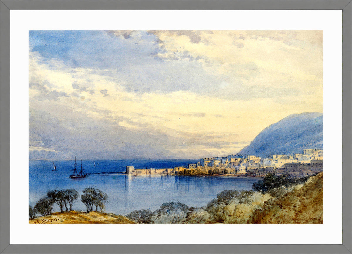 William Callow Print, Menton, France in a light grey frame