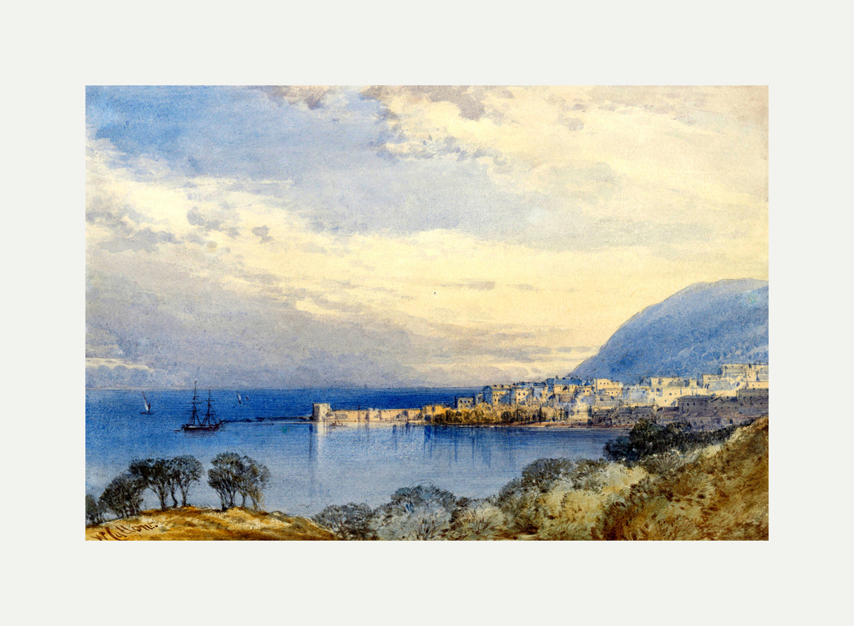 William Callow Print, Menton, France with an off-white border for rolled canvas