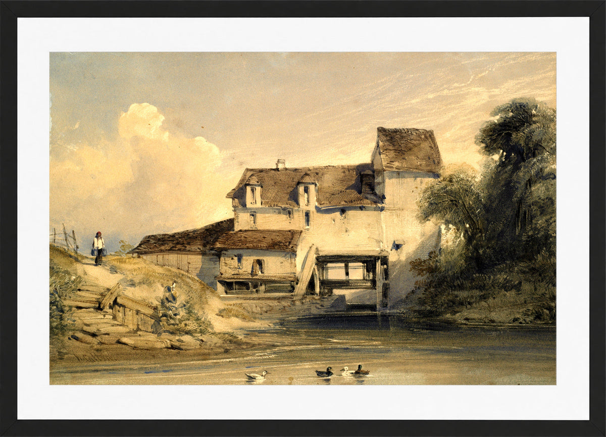 William Callow Print, Mill at Charenton in a black frame