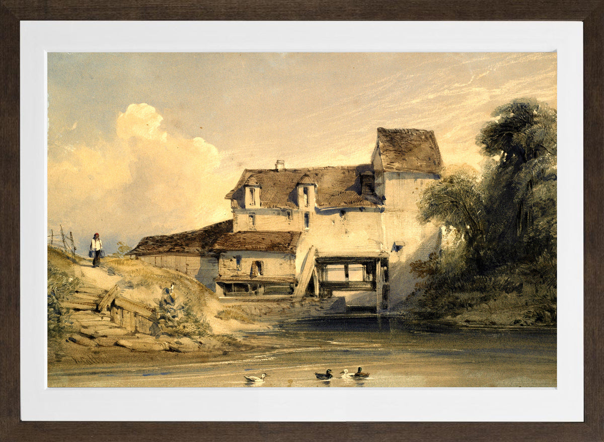 William Callow Print, Mill at Charenton in a brown frame