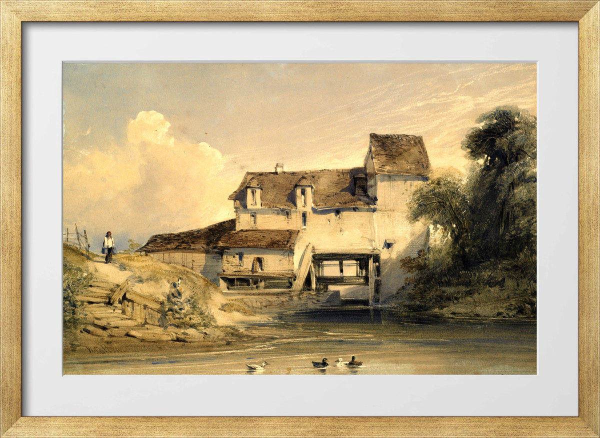 William Callow Print, Mill at Charenton in a gold frame