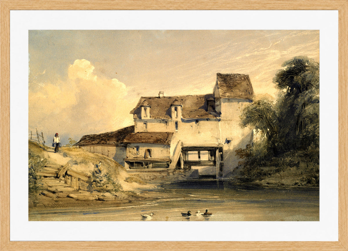 William Callow Print, Mill at Charenton in an oak frame
