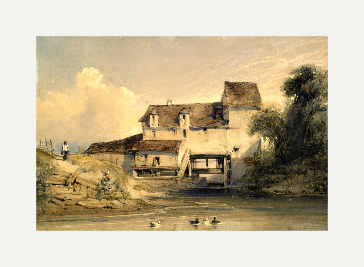 William Callow Print, Mill at Charenton with an off-white border for rolled canvas