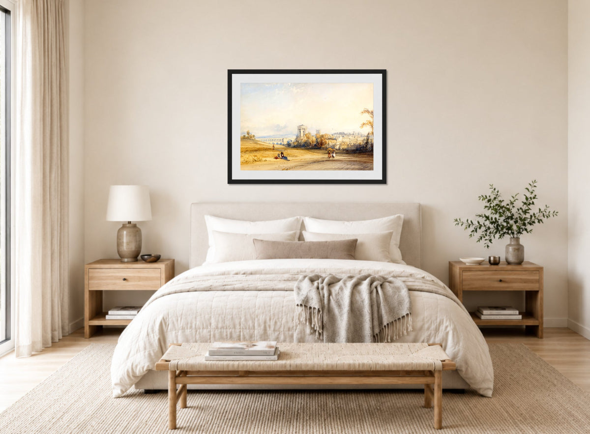 William Callow Print, Montpellier, South of France (c displayed above a bed