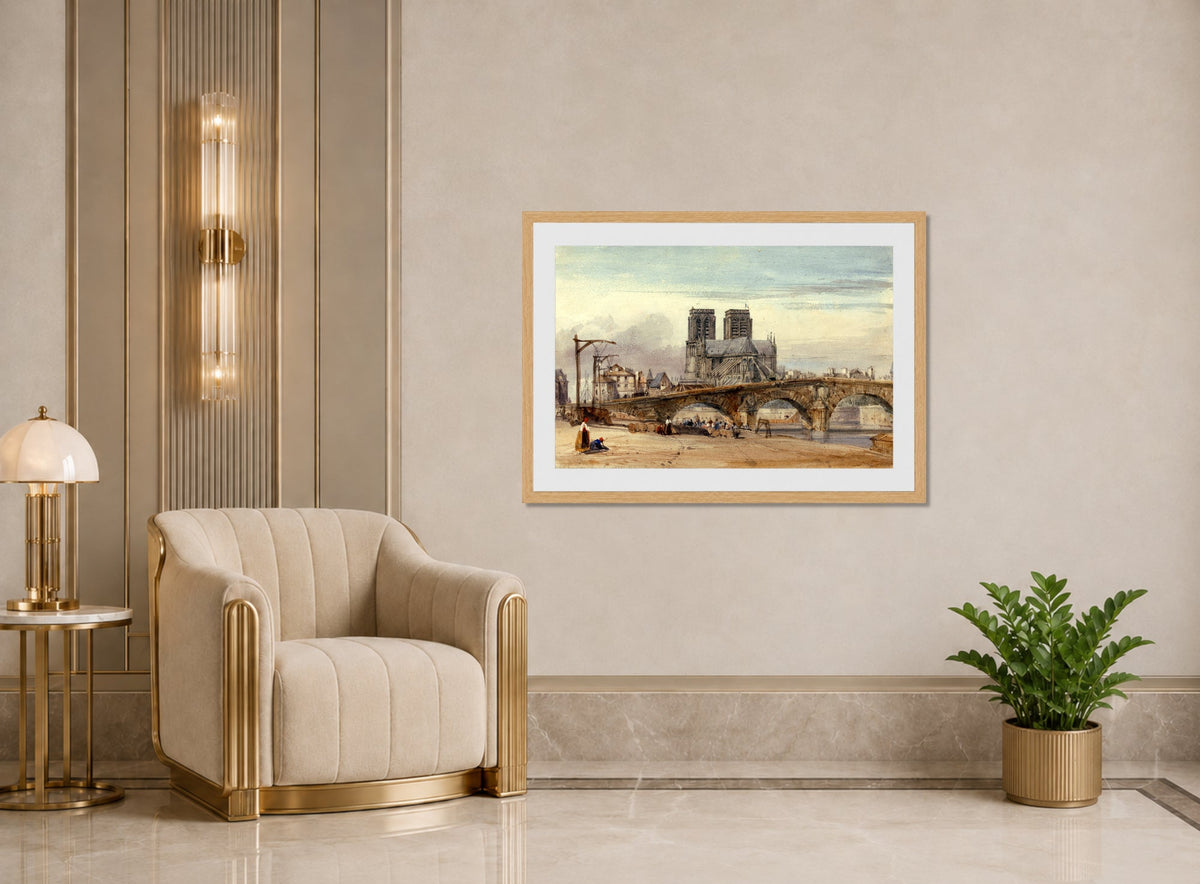 William Callow Print, Notre Dame, Paris (1835) displayed in an Art Deco interior