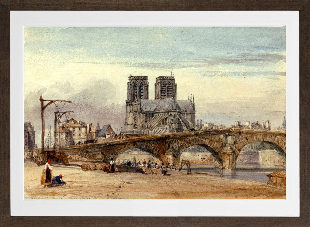 William Callow Print, Notre Dame, Paris (1835) in a brown frame