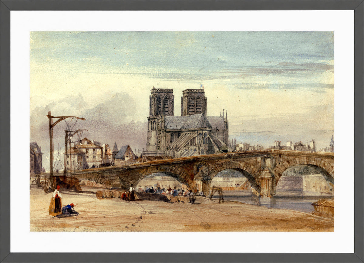 William Callow Print, Notre Dame, Paris (1835) in a dark grey frame