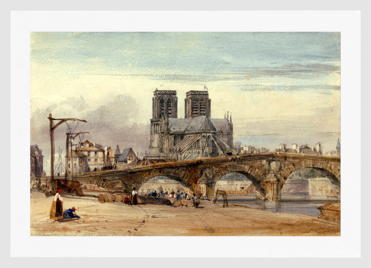 William Callow Print, Notre Dame, Paris (1835) in a white frame