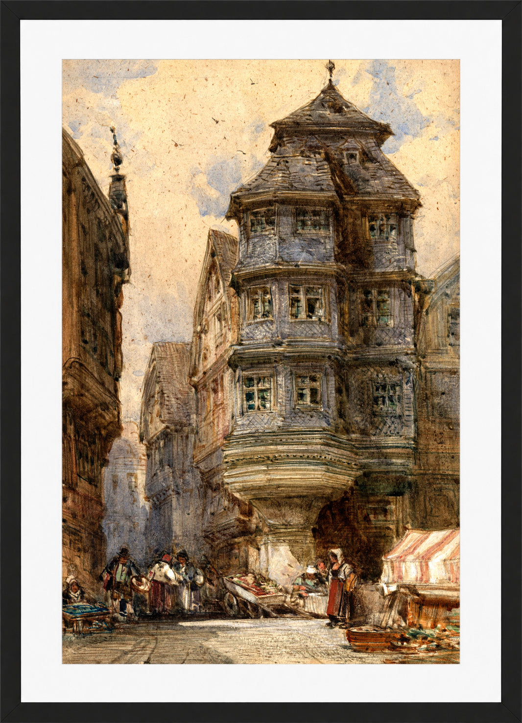 William Callow Print, Old houses, Frankfurt in a black frame