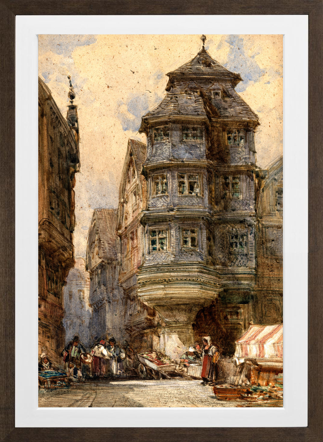 William Callow Print, Old houses, Frankfurt in a brown frame
