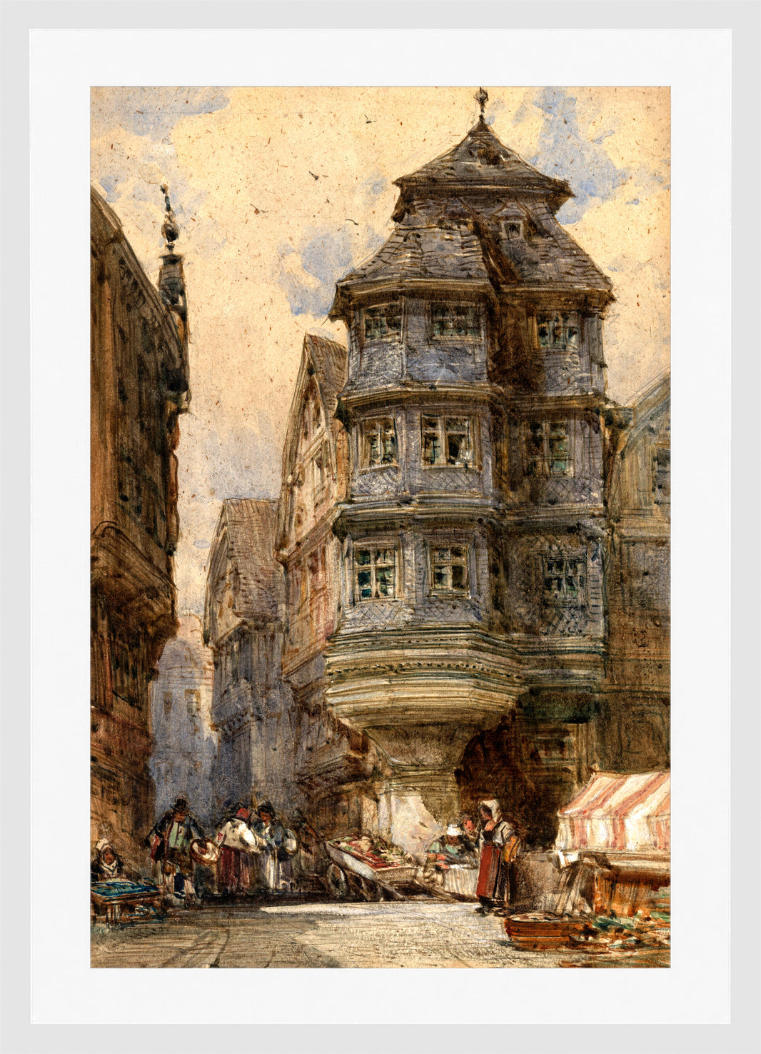 William Callow Print, Old houses, Frankfurt in a white frame