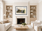 William Callow Print, On the Wharfe, Bolton Abbey (1858) displayed in a Scandinavian living room