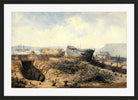 William Callow Print, Plymouth Dockyard after the Fire (1840) in a black frame