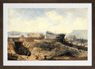 William Callow Print, Plymouth Dockyard after the Fire (1840) in a brown frame