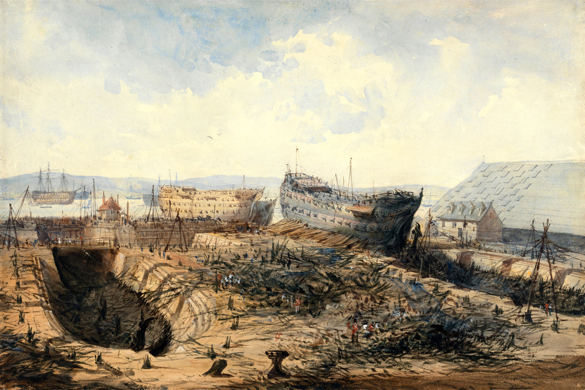 William Callow Print, Plymouth Dockyard after the Fire (1840) as an unframed print