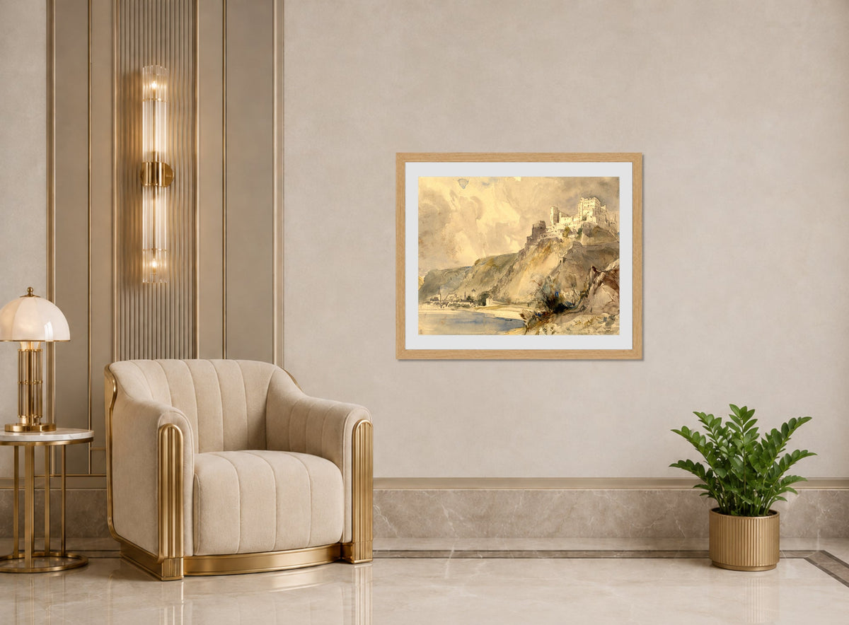 William Callow Print, Rheinfels and St displayed in an Art Deco interior