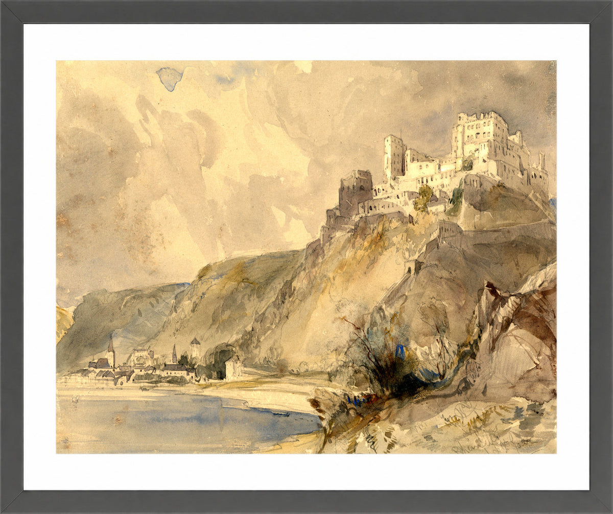 William Callow Print, Rheinfels and St in a dark grey frame