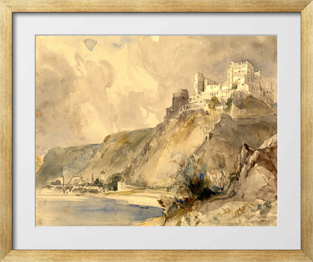 William Callow Print, Rheinfels and St in a gold frame