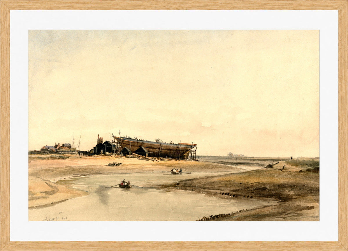 William Callow Print, Ship Building (1841) in an oak frame